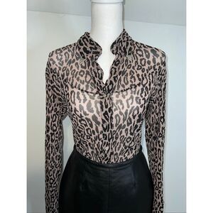 Women’s Mesh Y2K Leopard Animal Print Pearl Snaps LARGE